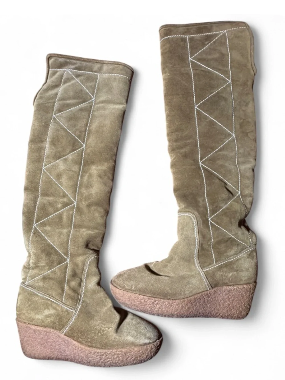 Michael Kors Crosby Tall Suede Wedge Boots Olive Green Shearling Lined